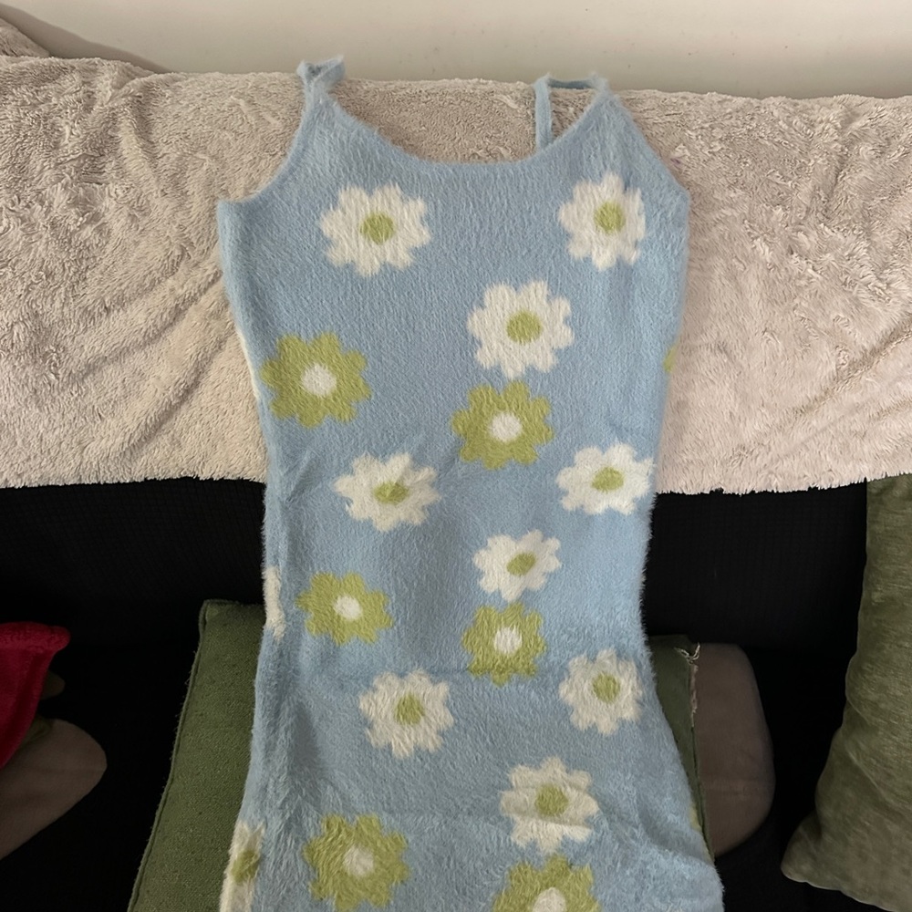 Floral Knit Dress in Blue and Green